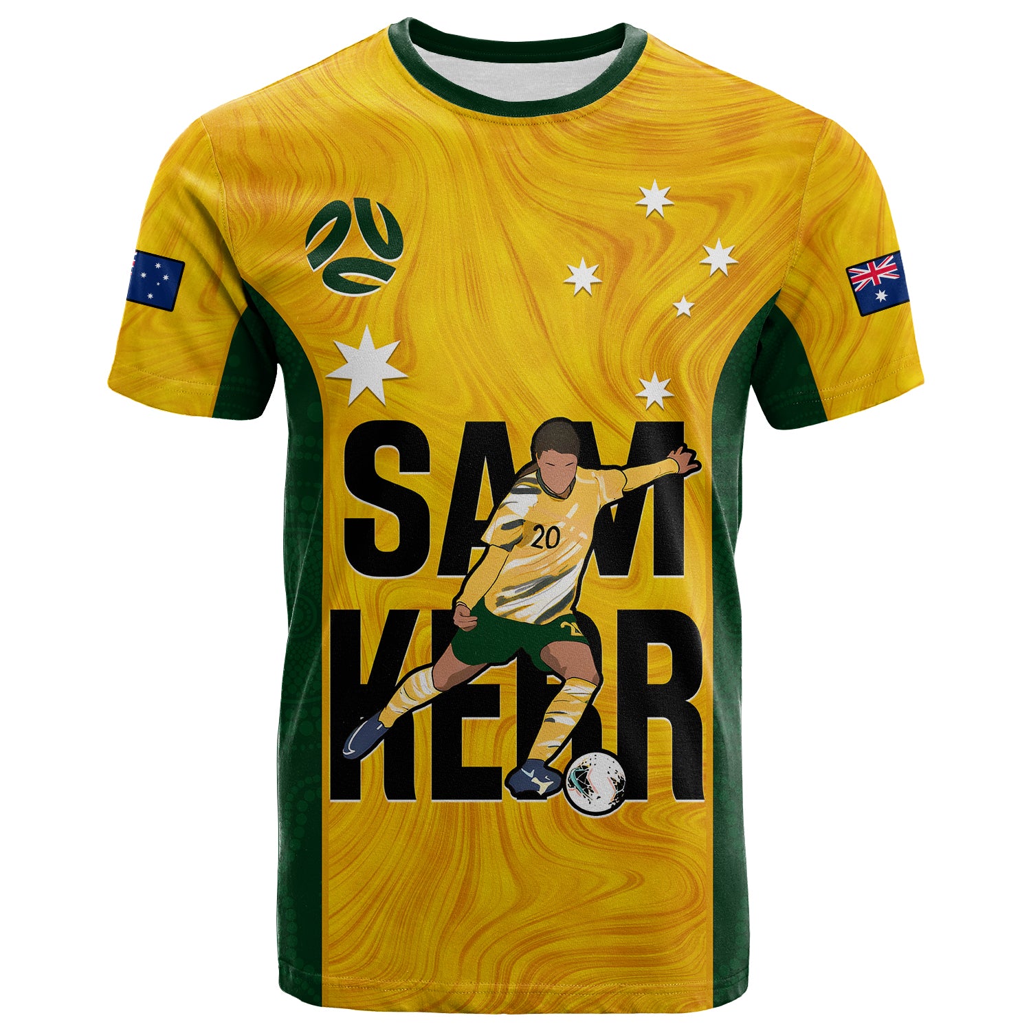 Australia Soccer T Shirt Sam Kerr Matildas World Cup Yellow LT14