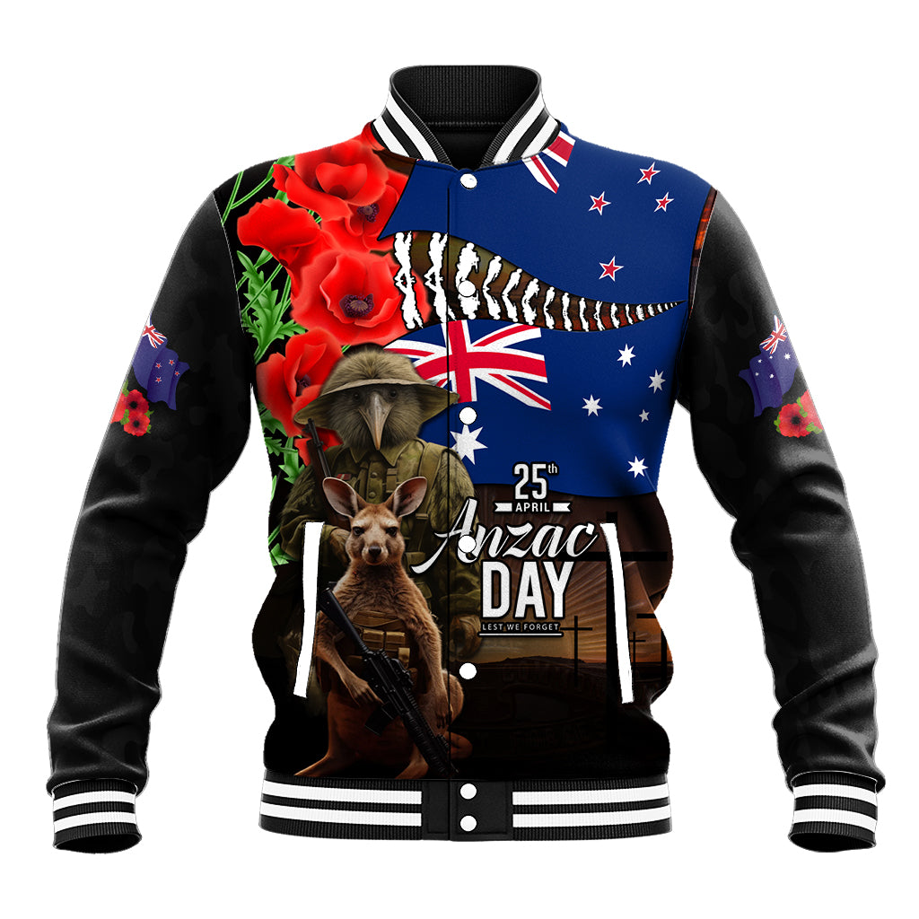 New Zealand and Australia ANZAC Day Baseball Jacket National Flag mix Kiwi Bird and Kangaroo Soldier Style