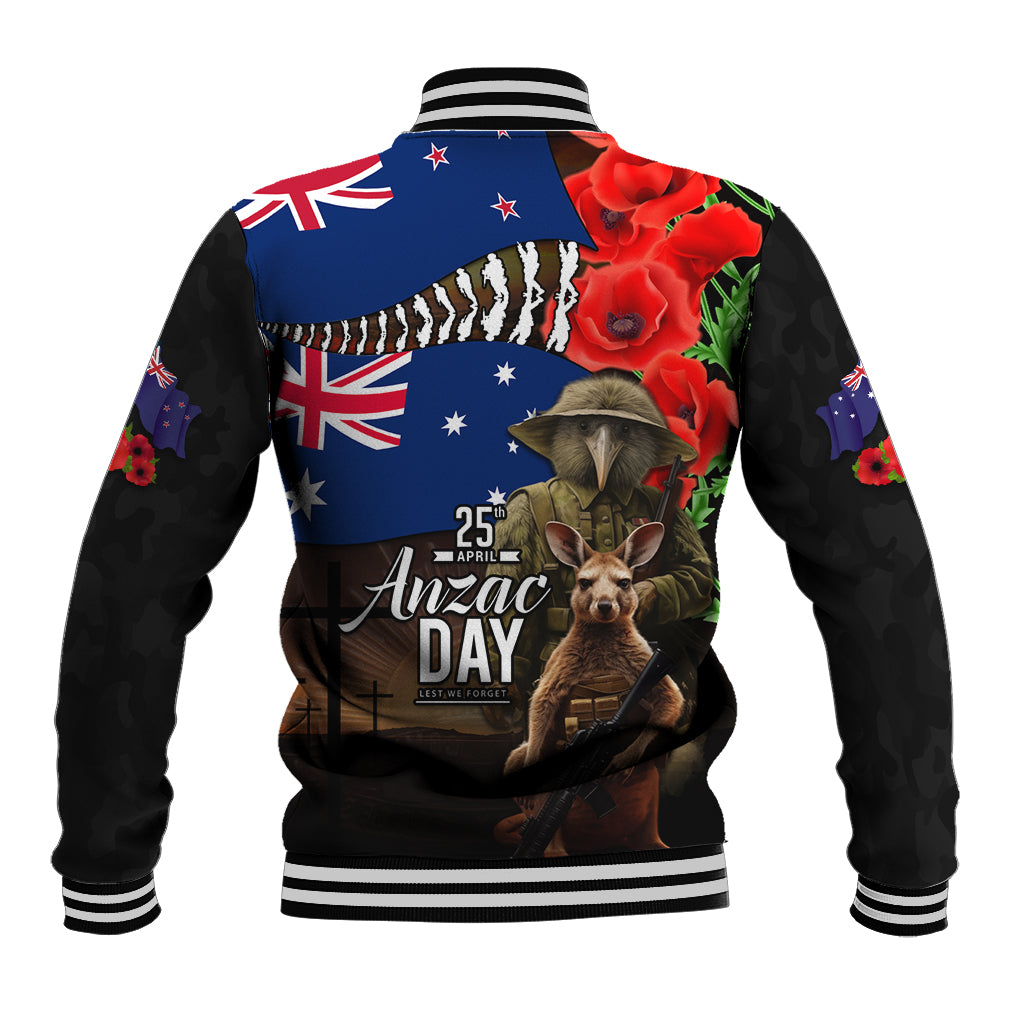 New Zealand and Australia ANZAC Day Baseball Jacket National Flag mix Kiwi Bird and Kangaroo Soldier Style