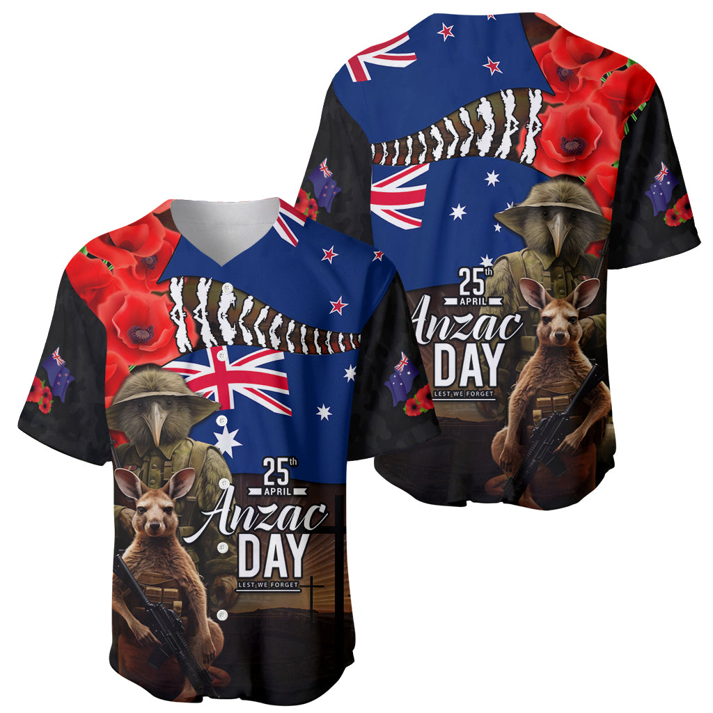 New Zealand and Australia ANZAC Day Baseball Jersey National Flag mix Kiwi Bird and Kangaroo Soldier Style