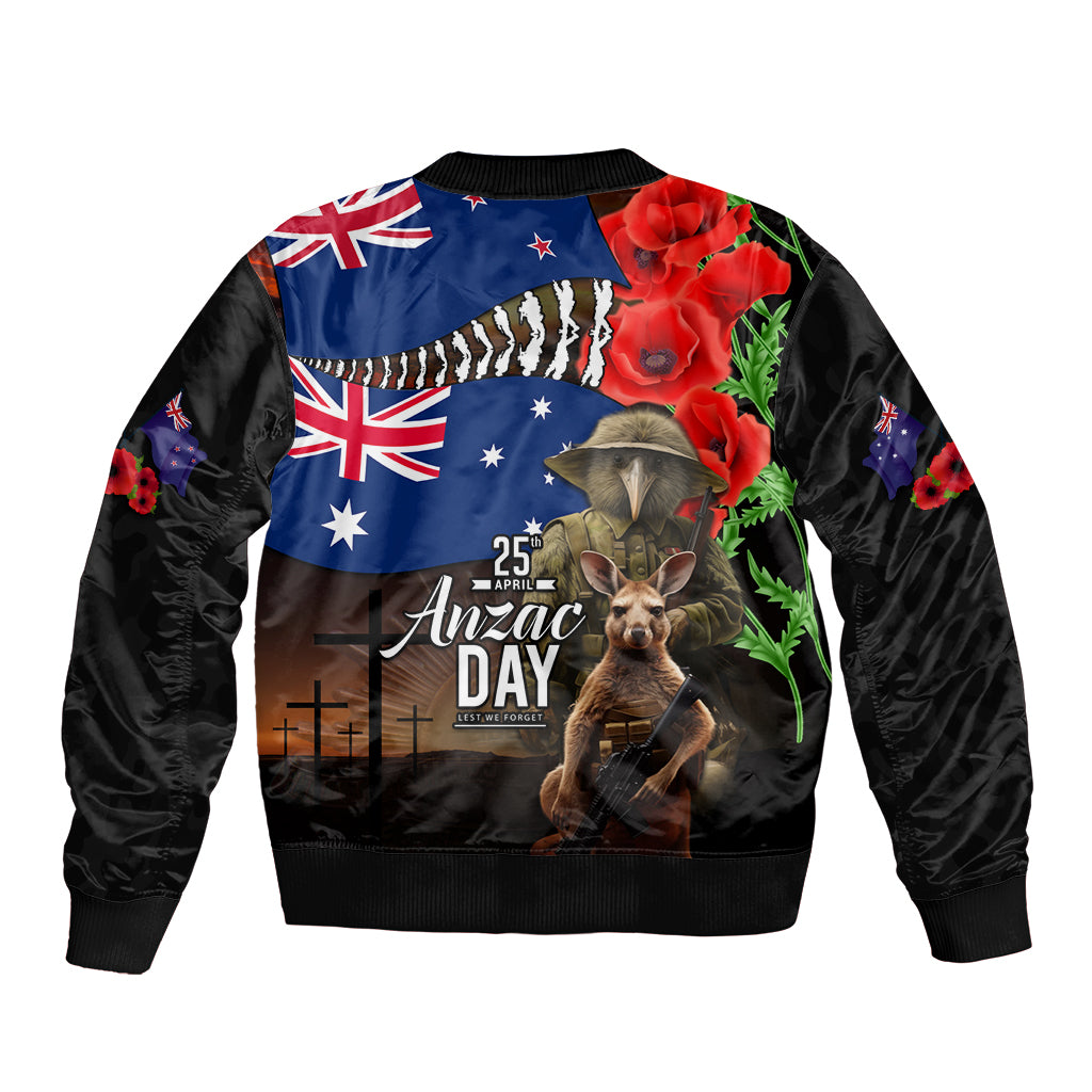 New Zealand and Australia ANZAC Day Bomber Jacket National Flag mix Kiwi Bird and Kangaroo Soldier Style