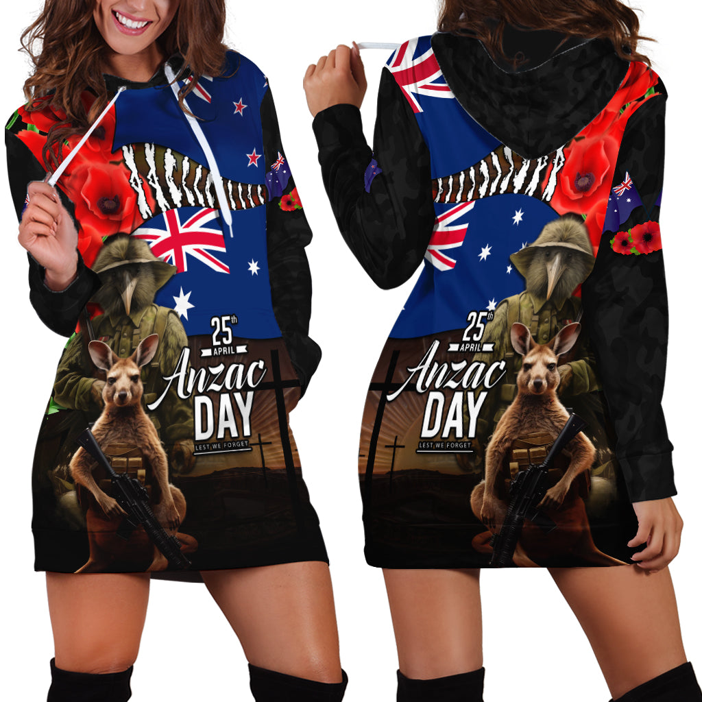 New Zealand and Australia ANZAC Day Hoodie Dress National Flag mix Kiwi Bird and Kangaroo Soldier Style