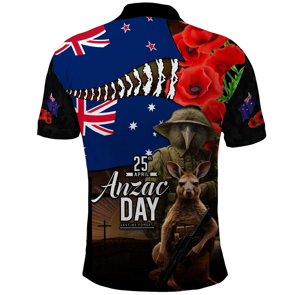 New Zealand and Australia ANZAC Day Polo Shirt National Flag mix Kiwi Bird and Kangaroo Soldier Style
