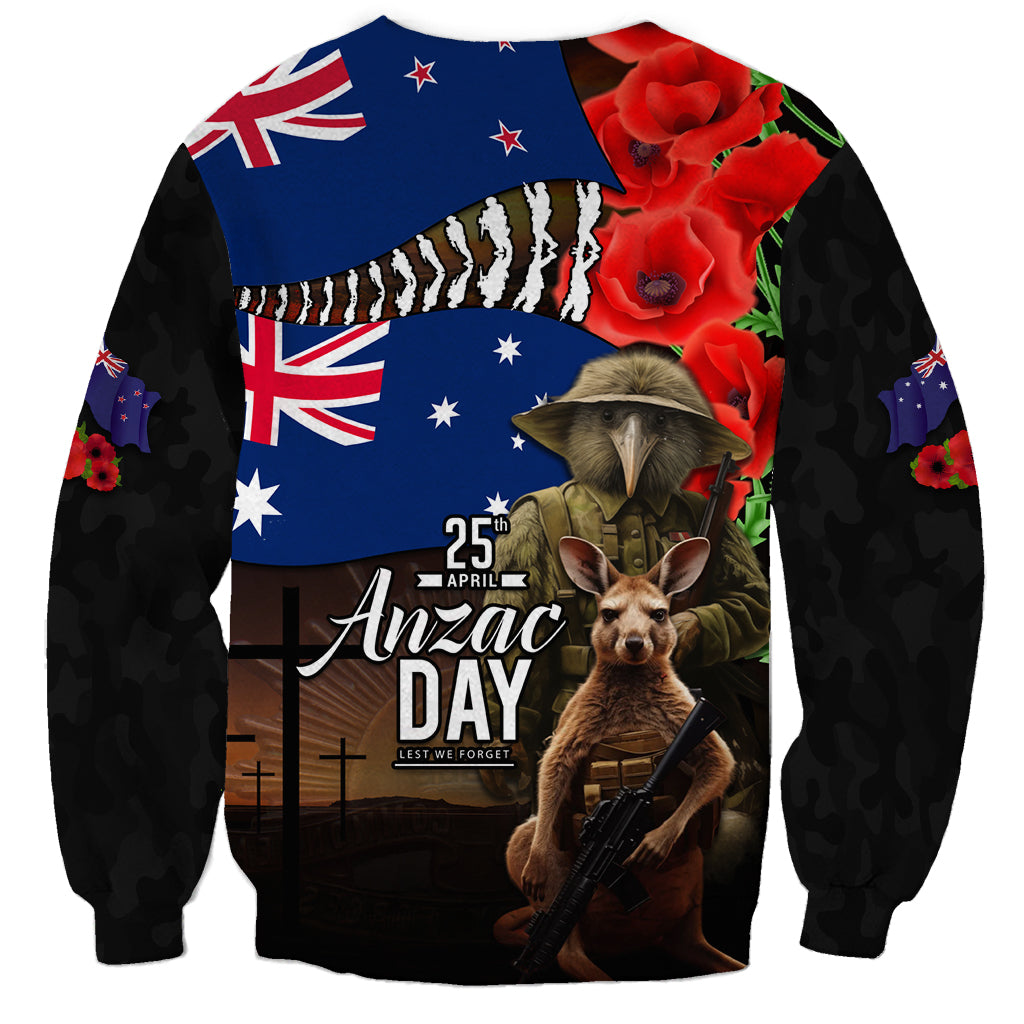 New Zealand and Australia ANZAC Day Sweatshirt National Flag mix Kiwi Bird and Kangaroo Soldier Style