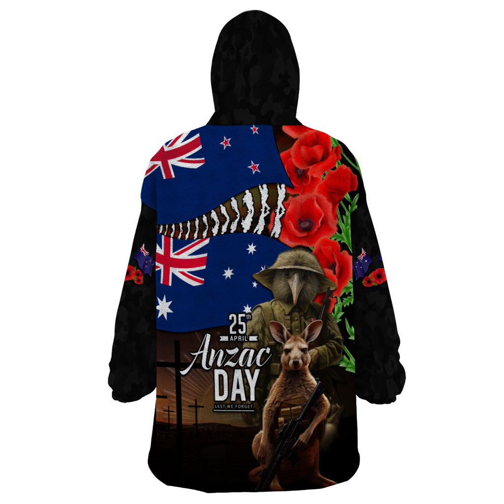 New Zealand and Australia ANZAC Day Wearable Blanket Hoodie National Flag mix Kiwi Bird and Kangaroo Soldier Style