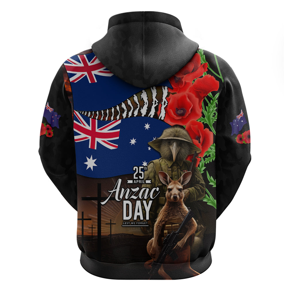 New Zealand and Australia ANZAC Day Zip Hoodie National Flag mix Kiwi Bird and Kangaroo Soldier Style