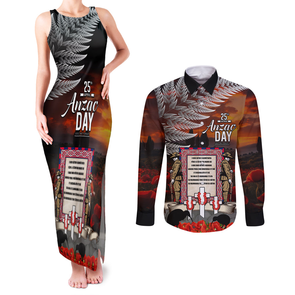 New Zealand ANZAC Day Couples Matching Tank Maxi Dress and Long Sleeve Button Shirt The Ode of Remembrance and Silver Fern