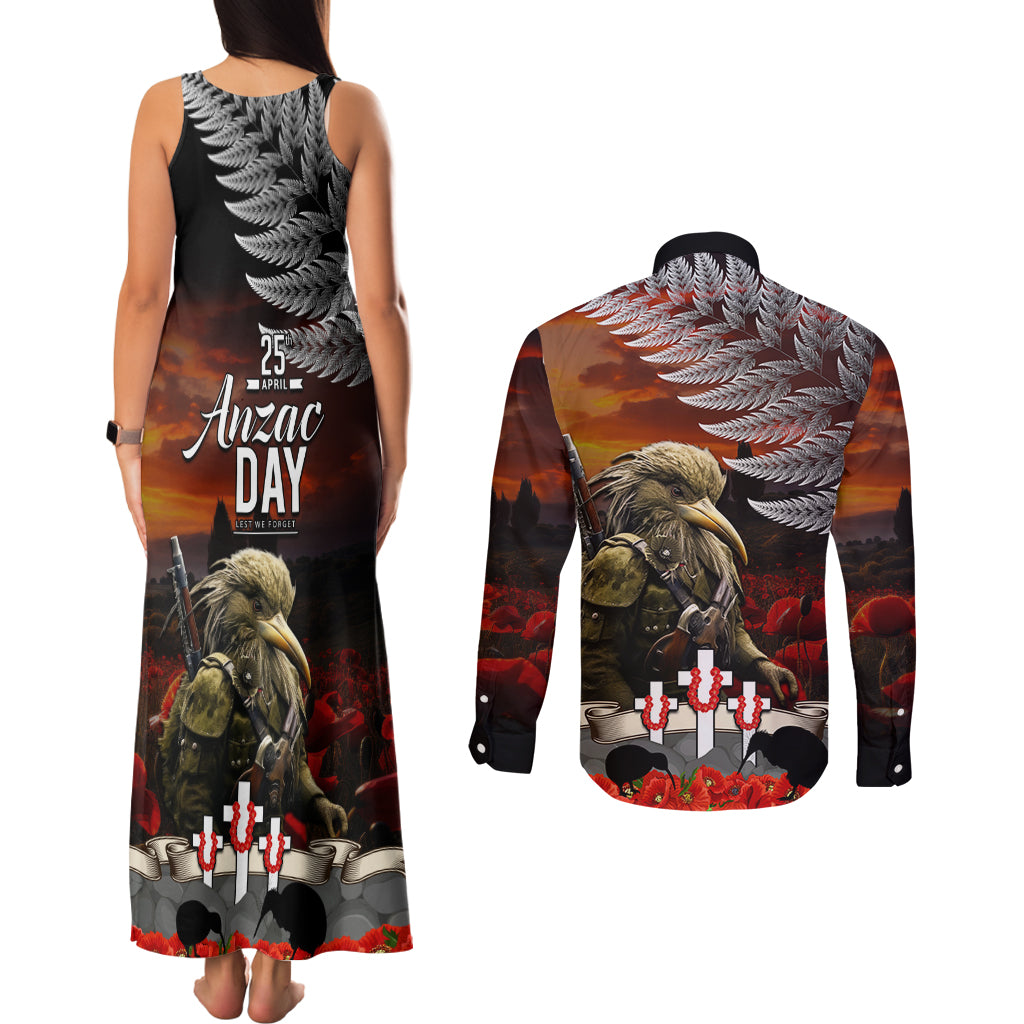 New Zealand ANZAC Day Couples Matching Tank Maxi Dress and Long Sleeve Button Shirt The Ode of Remembrance and Silver Fern