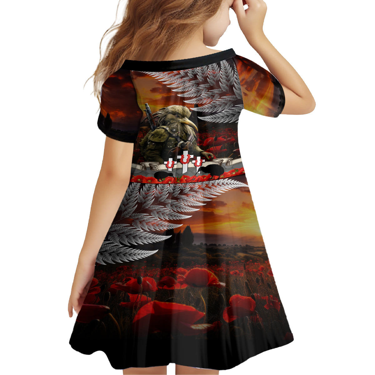 New Zealand ANZAC Day Kid Short Sleeve Dress The Ode of Remembrance and Silver Fern
