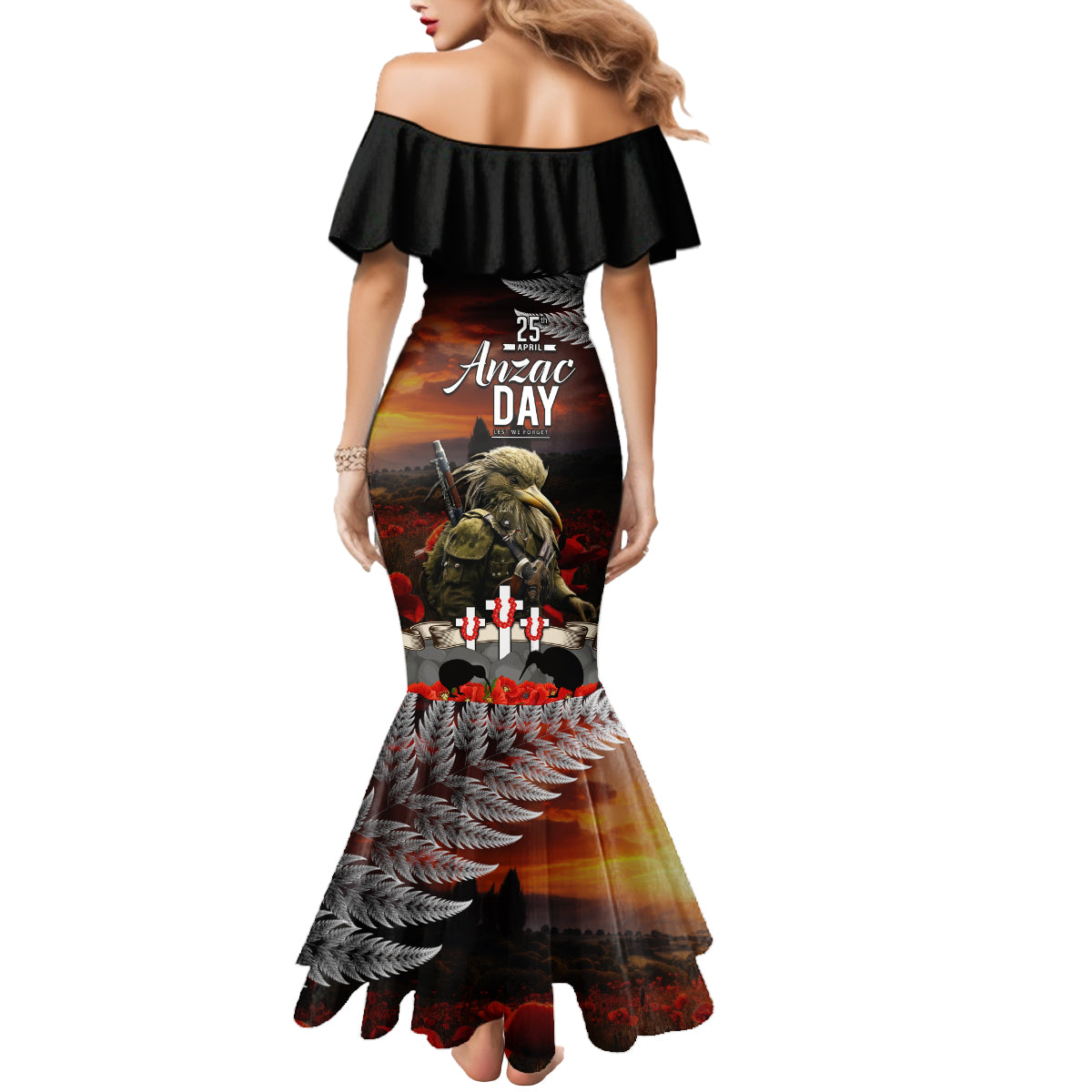 New Zealand ANZAC Day Mermaid Dress The Ode of Remembrance and Silver Fern