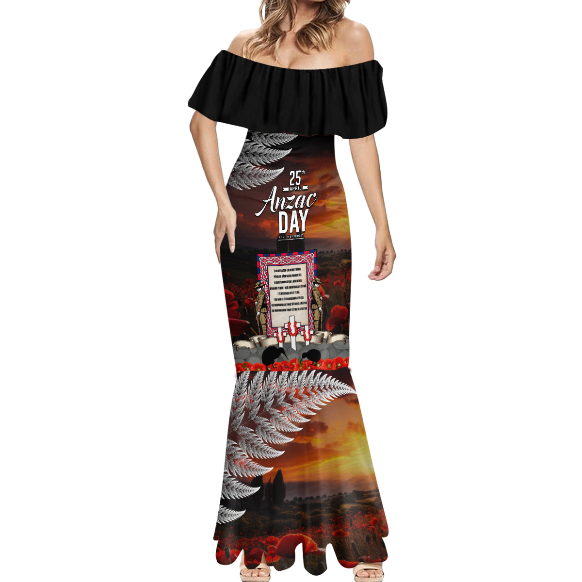 New Zealand ANZAC Day Mermaid Dress The Ode of Remembrance and Silver Fern