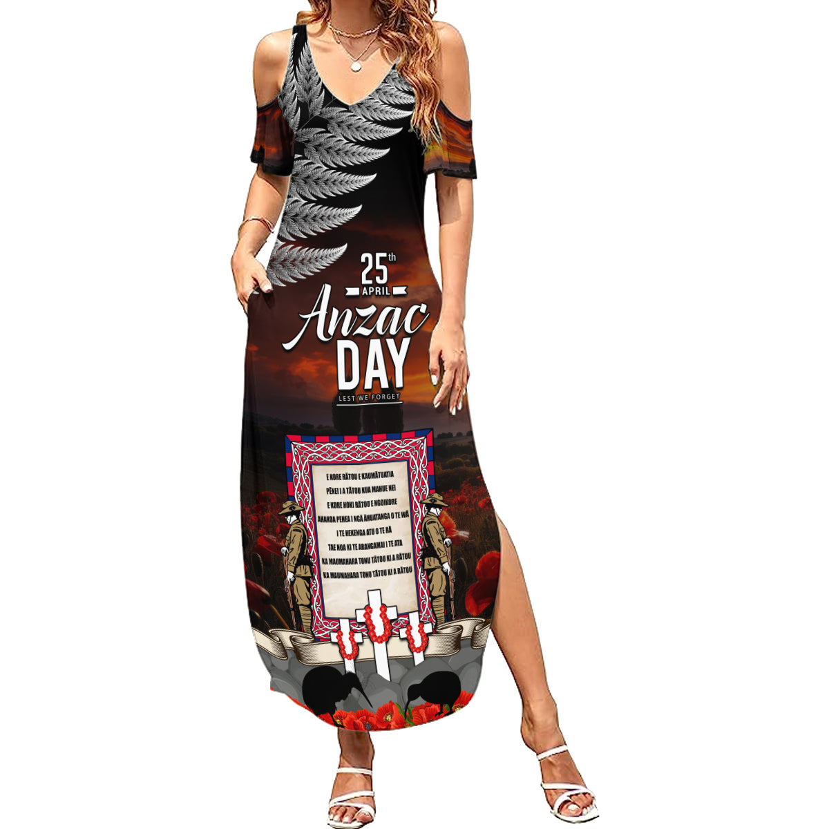 New Zealand ANZAC Day Summer Maxi Dress The Ode of Remembrance and Silver Fern