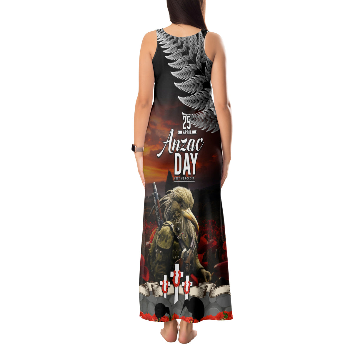 New Zealand ANZAC Day Tank Maxi Dress The Ode of Remembrance and Silver Fern