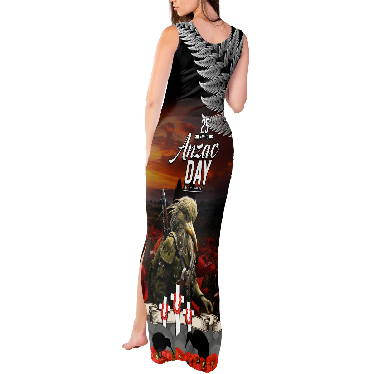 New Zealand ANZAC Day Tank Maxi Dress The Ode of Remembrance and Silver Fern