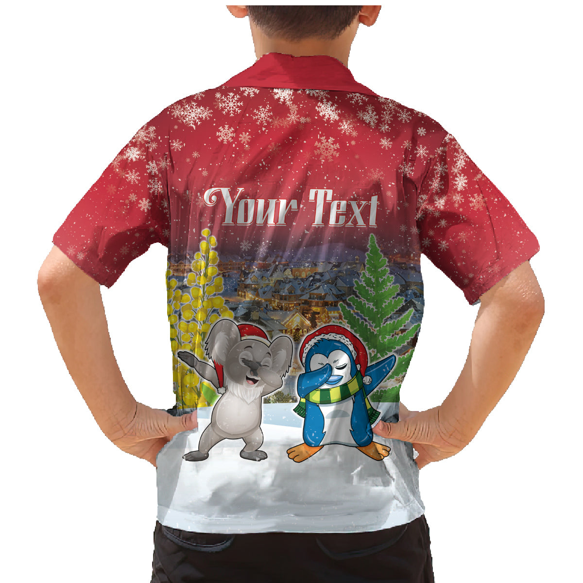 Personalised Christmas In July Family Matching Mermaid Dress and Hawaiian Shirt Funny Dabbing Dance Koala And Blue Penguins