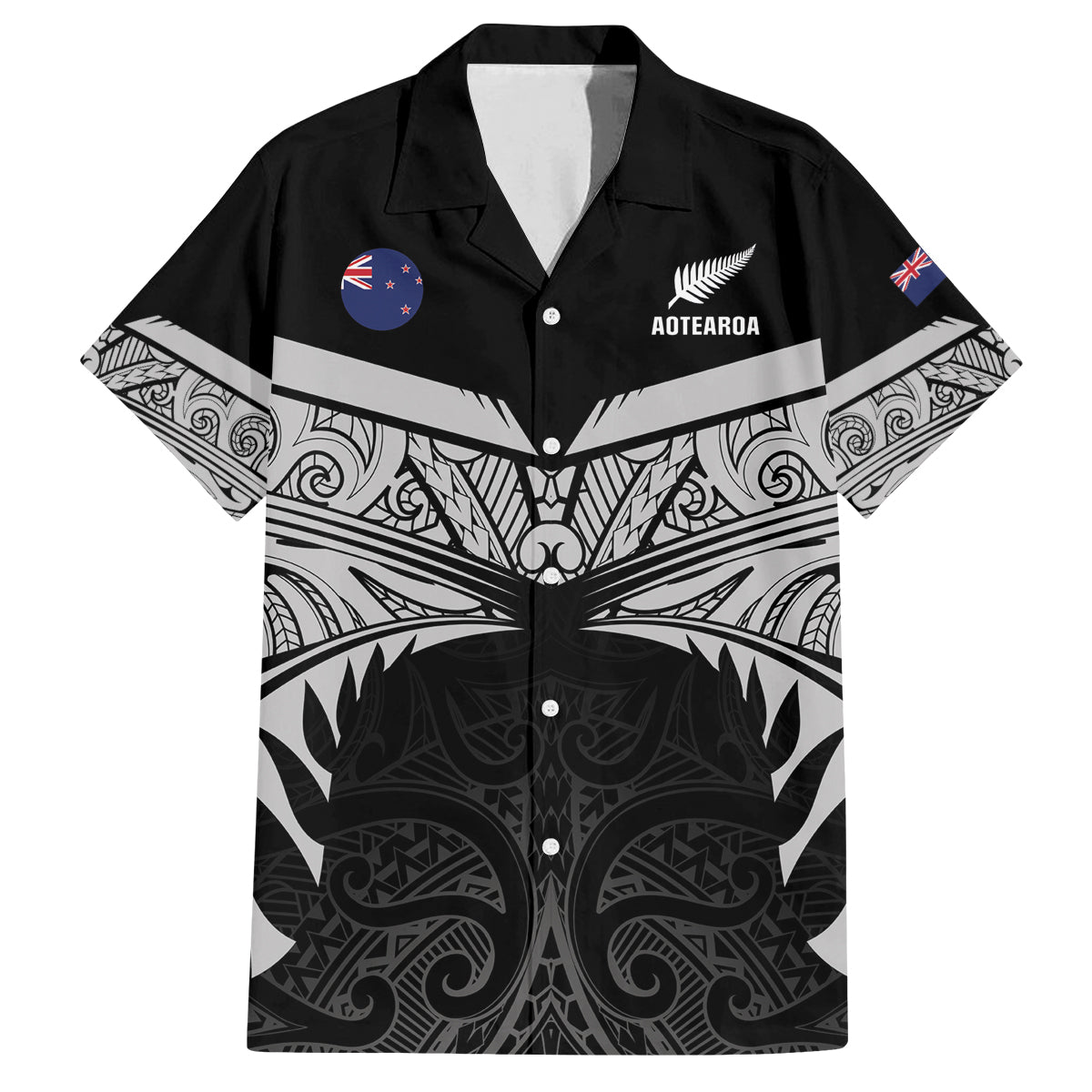 Custom New Zealand Cricket Family Matching Off Shoulder Short Dress and Hawaiian Shirt Go Champions World Cup 2024 With Maori Pattern