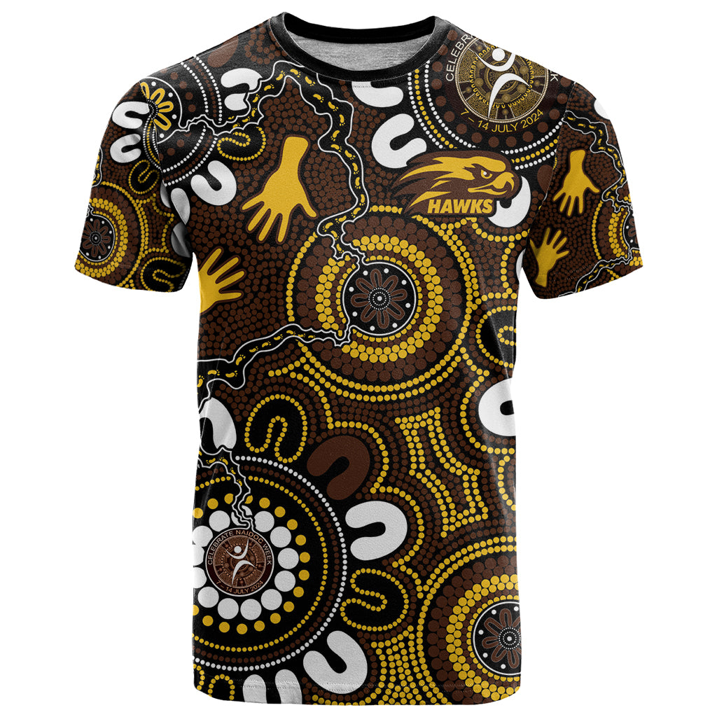 Custom Hawthorn NAIDOC Week 2024 T Shirt Fire Burning Aboriginal Dots Art