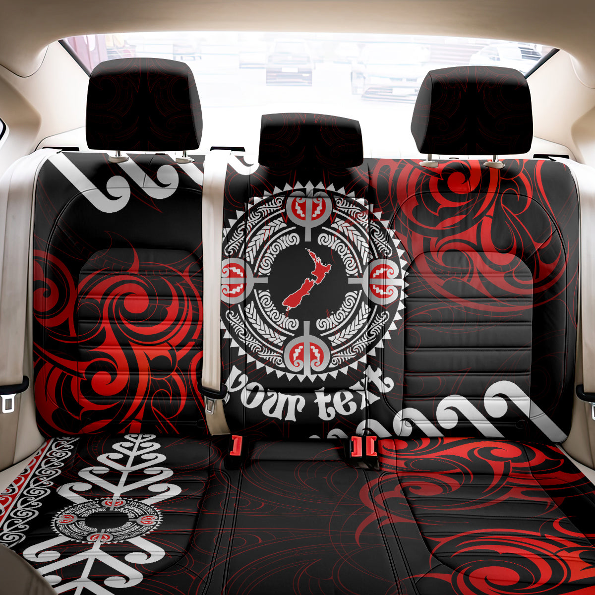 New Zealand Waitangi Day Personalised Back Car Seat Cover Aotearoa Te Ra O Waitangi With Maori Tattoo