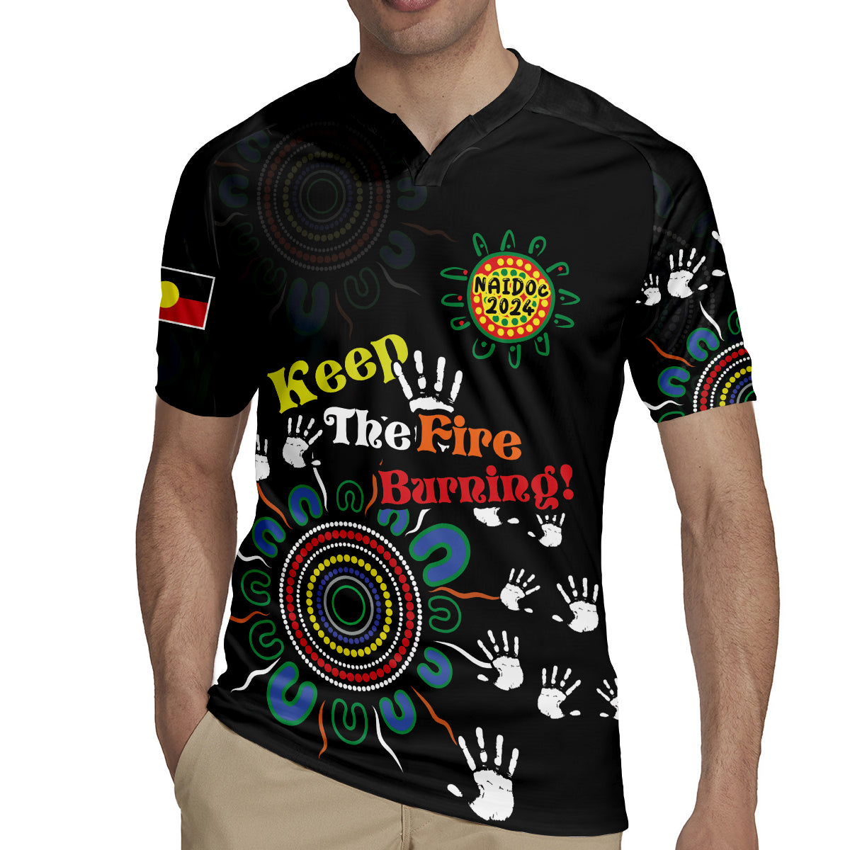 NAIDOC 2024 Indigenous Aboriginal Rugby Jersey The Fire Burns Forever