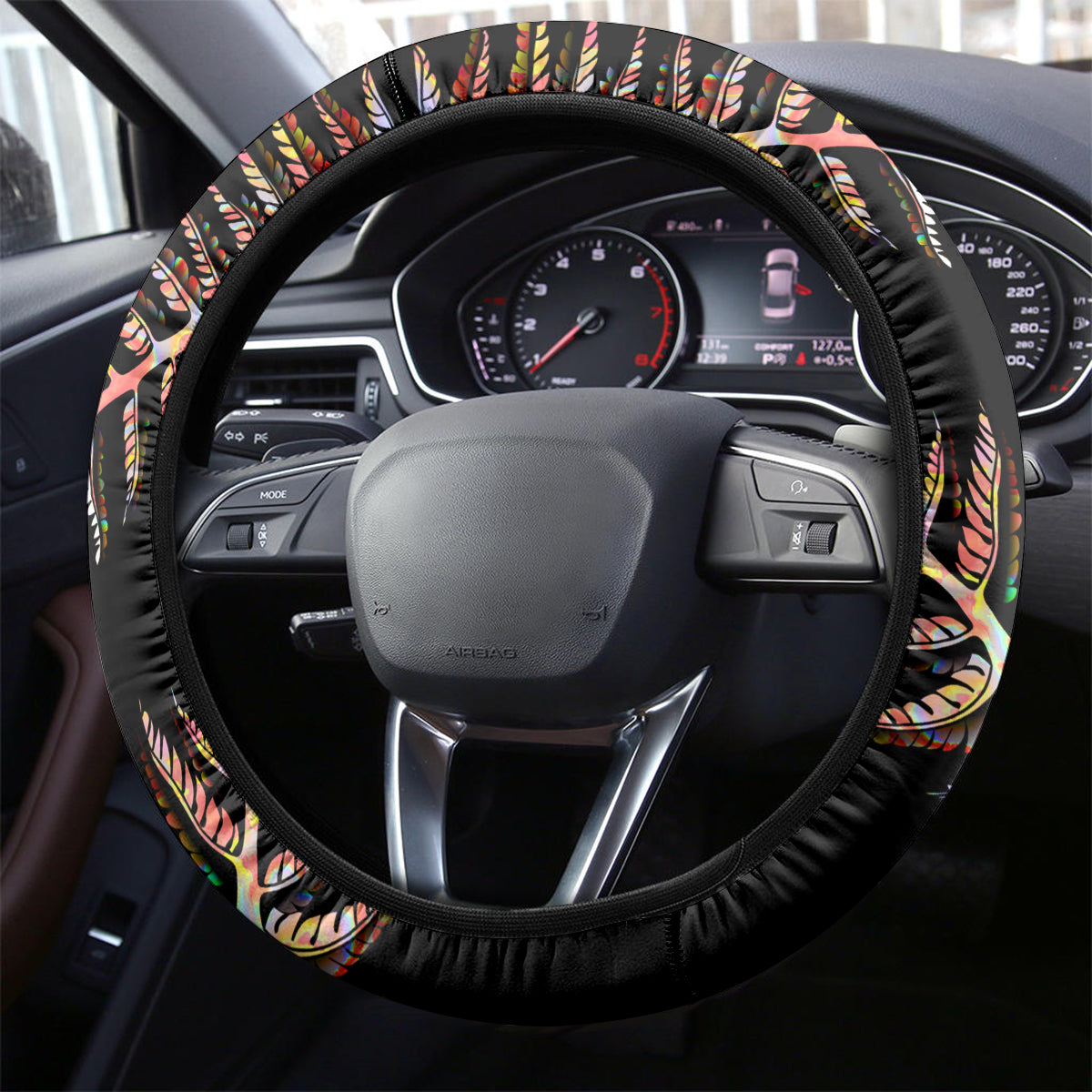 New Zealand Steering Wheel Cover Aotearoa Silver Fern Mixed Papua Shell Red Vibe