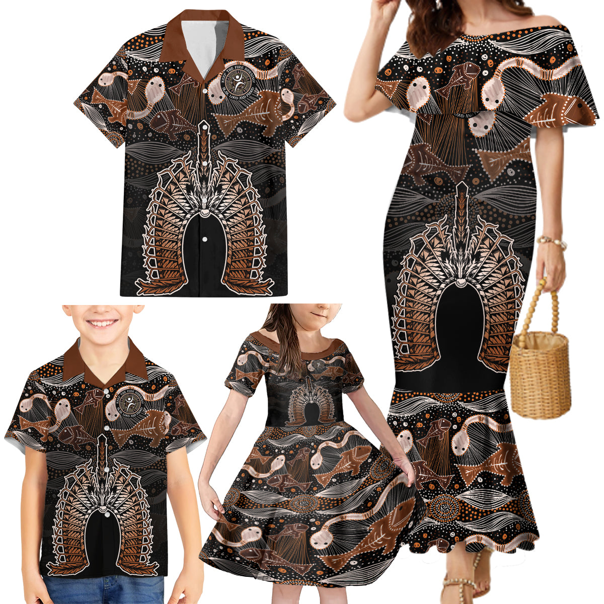 Torres Strait Islander NAIDOC 2024 Family Matching Mermaid Dress and Hawaiian Shirt Dhari Headdress Indigenous Cultural Spirit