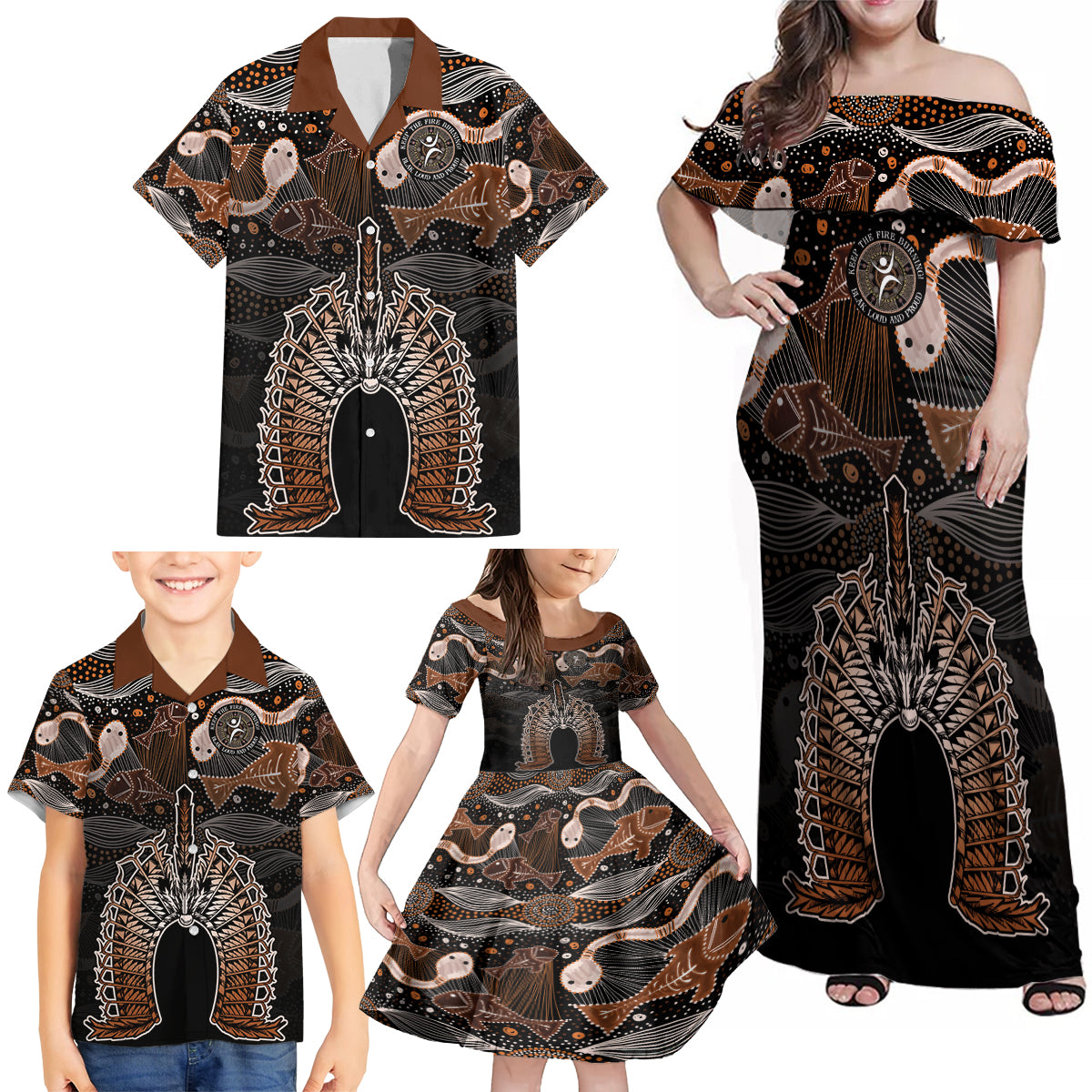 Torres Strait Islander NAIDOC 2024 Family Matching Off Shoulder Maxi Dress and Hawaiian Shirt Dhari Headdress Indigenous Cultural Spirit