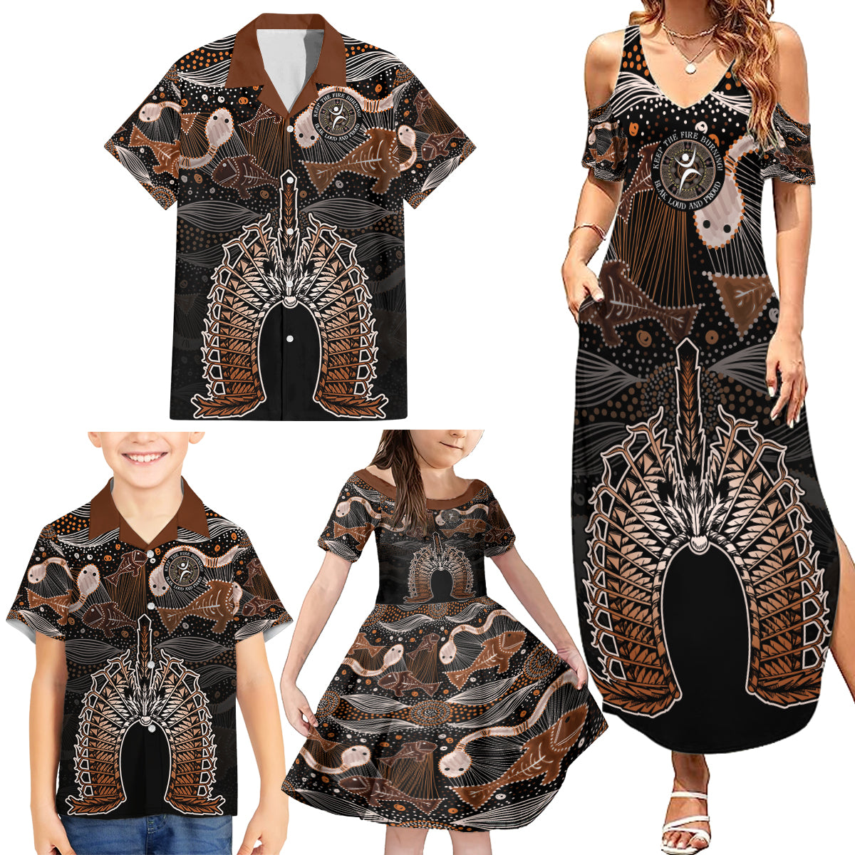 Torres Strait Islander NAIDOC 2024 Family Matching Summer Maxi Dress and Hawaiian Shirt Dhari Headdress Indigenous Cultural Spirit