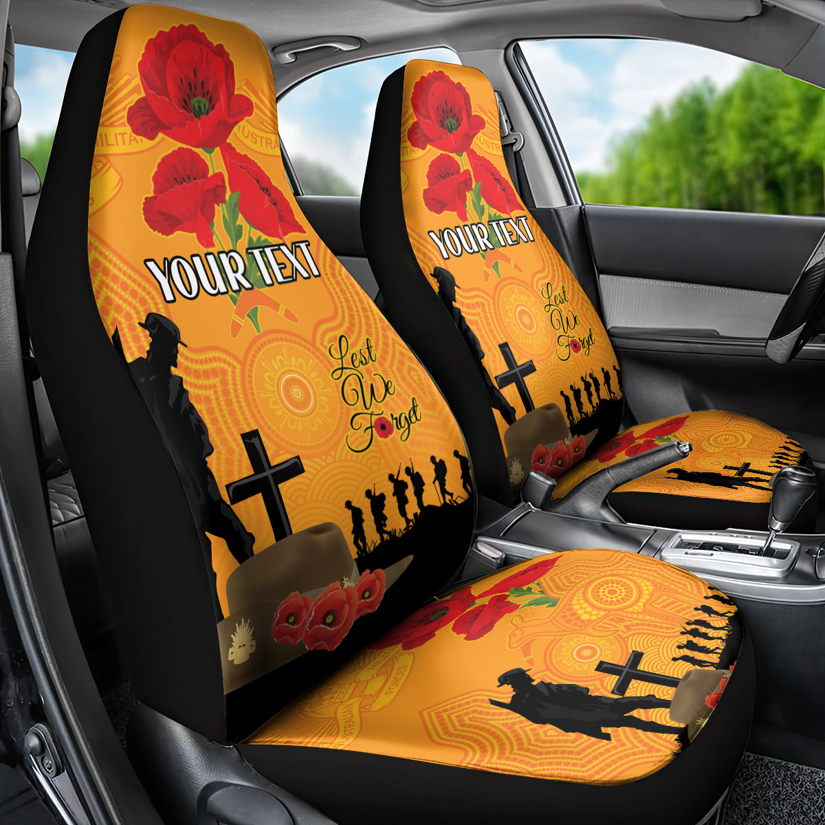 Australia Wallabies Rugby ANZAC Custom Car Seat Cover Gallipoli Soldier With Aboriginal Dots Art