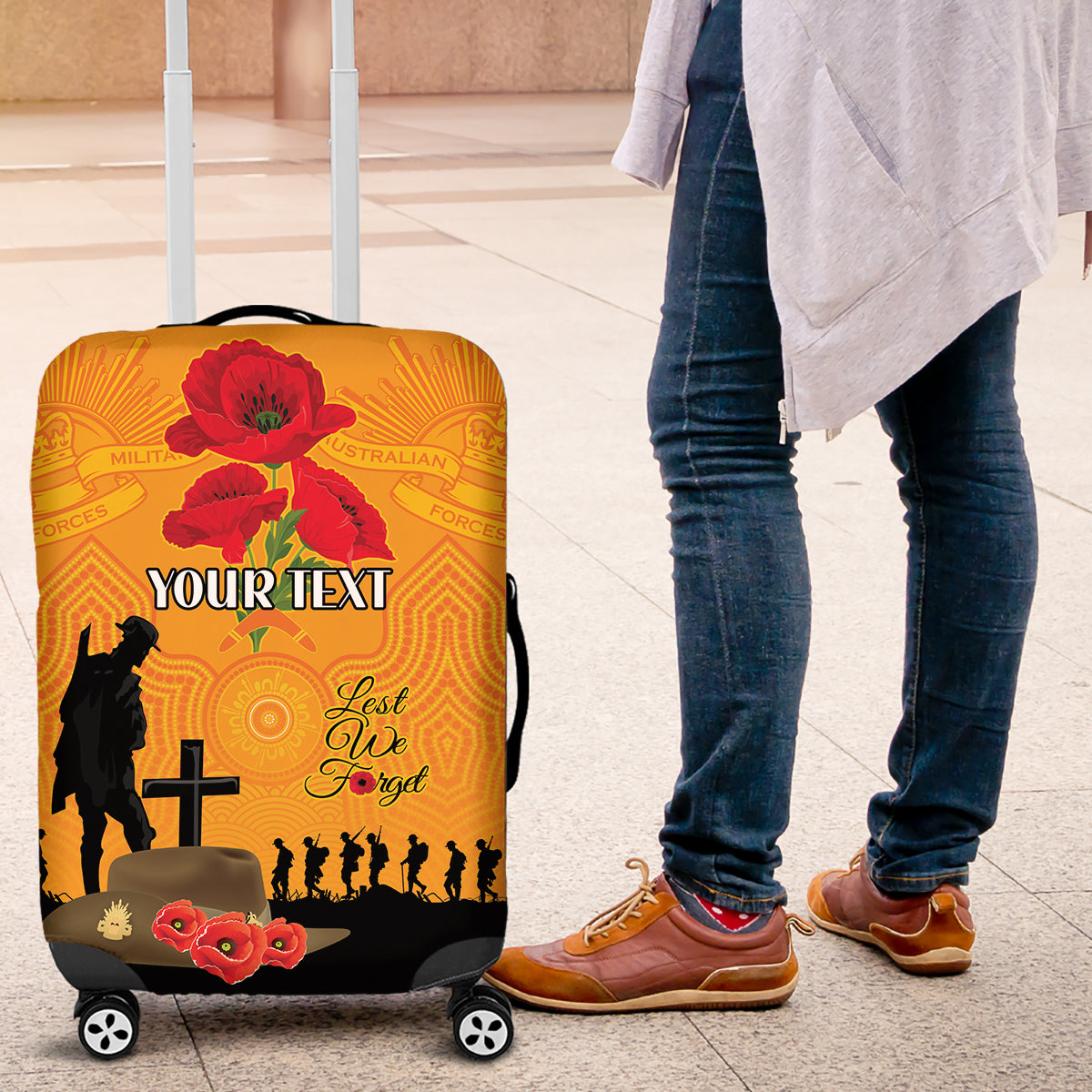 Australia Wallabies Rugby ANZAC Custom Luggage Cover Gallipoli Soldier With Aboriginal Dots Art