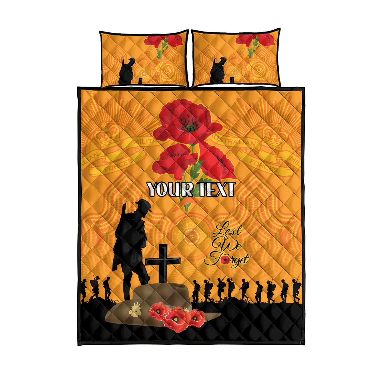 Australia Wallabies Rugby ANZAC Custom Quilt Bed Set Gallipoli Soldier With Aboriginal Dots Art