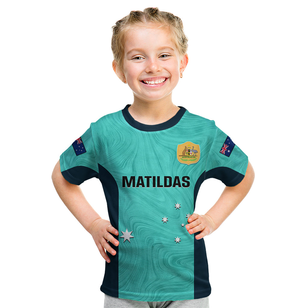 personalised-australia-soccer-kid-t-shirt-turquoise-matildas-world-cup-2023-go-champions