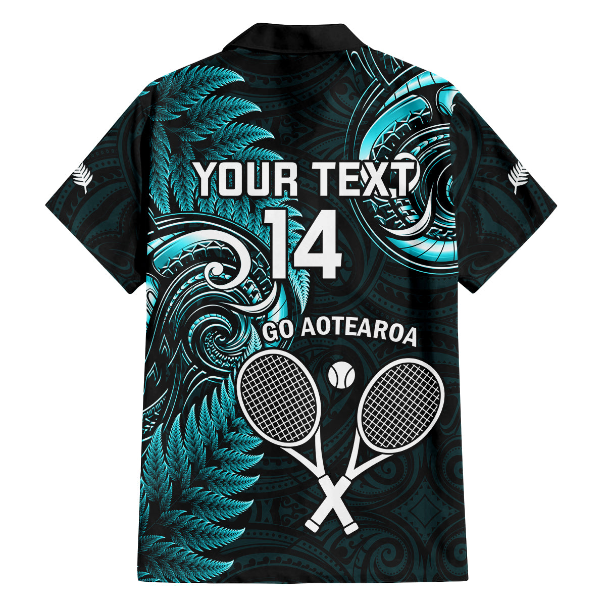 Custom New Zealand Tiki Tennis Family Matching Puletasi and Hawaiian Shirt 2024 Aotearoa Tenehi Maori Silver Fern - Turquoise