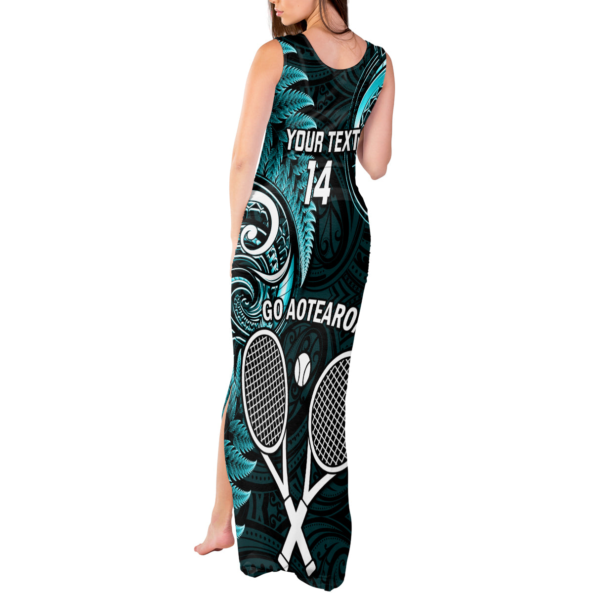 Custom New Zealand Tiki Tennis Tank Maxi Dress 2024 Aotearoa Tenehi Maori Silver Fern - Turquoise