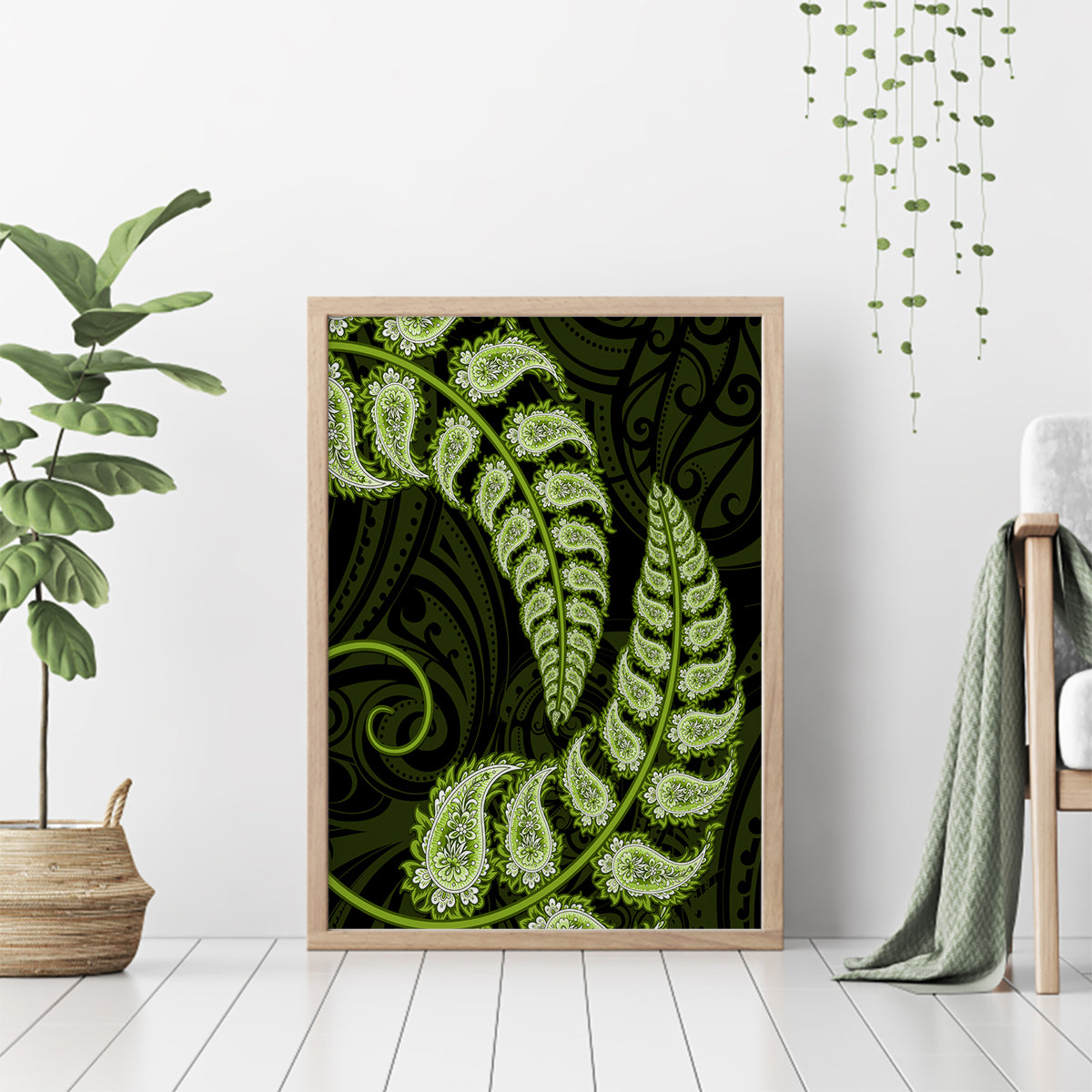 green-new-zealand-paisley-silver-fern-canvas-wall-art-aotearoa-maori