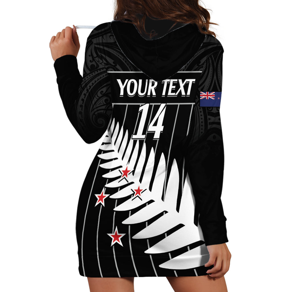 Custom New Zealand Silver Fern Cricket Hoodie Dress Aotearoa Maori Go Black Cap