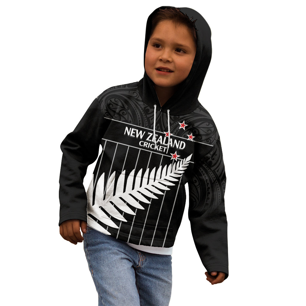 Custom New Zealand Silver Fern Cricket Kid Hoodie Aotearoa Maori Go Black Cap