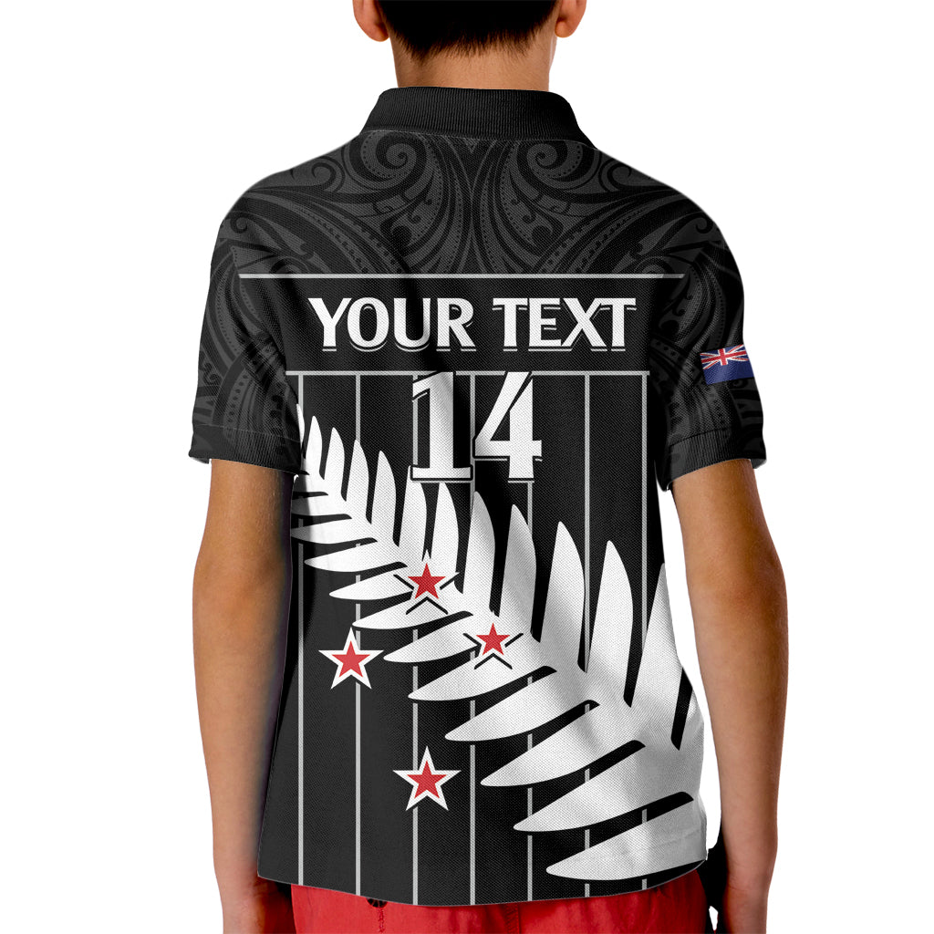 Custom New Zealand Silver Fern Cricket Kid Polo Shirt Aotearoa Maori Go Black Cap