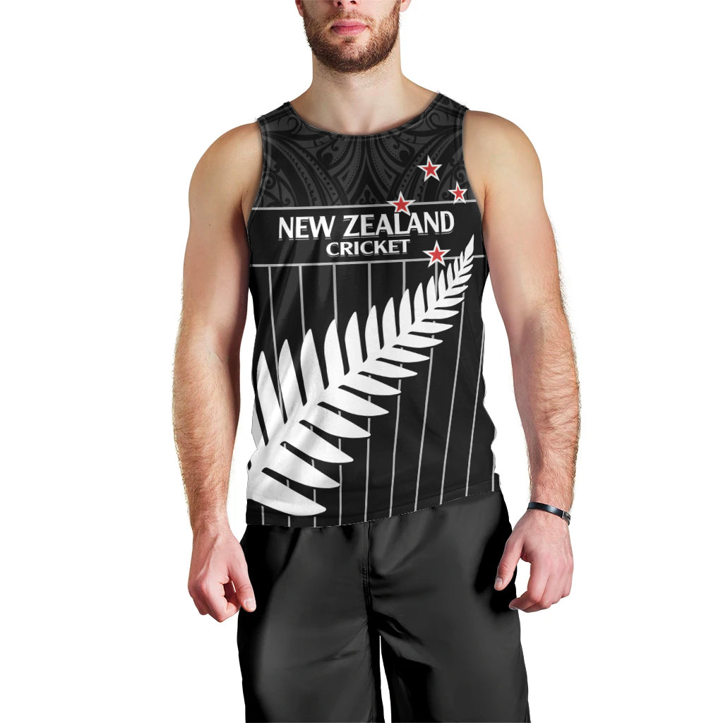 Custom New Zealand Silver Fern Cricket Men Tank Top Aotearoa Maori Go Black Cap