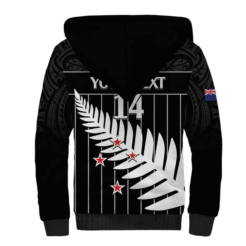 Custom New Zealand Silver Fern Cricket Sherpa Hoodie Aotearoa Maori Go Black Cap