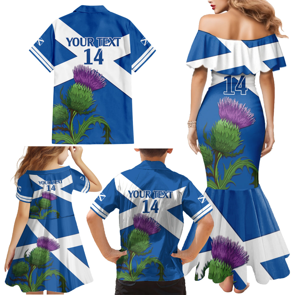 Custom Scotland Cricket Family Matching Mermaid Dress and Hawaiian Shirt 2024 Scottish Thistle Flag Style