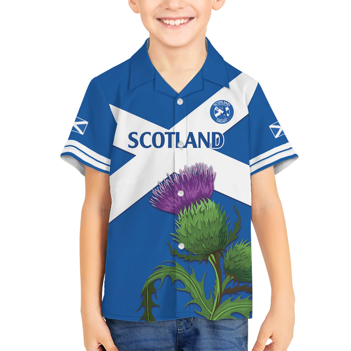 Custom Scotland Cricket Family Matching Tank Maxi Dress and Hawaiian Shirt 2024 Scottish Thistle Flag Style