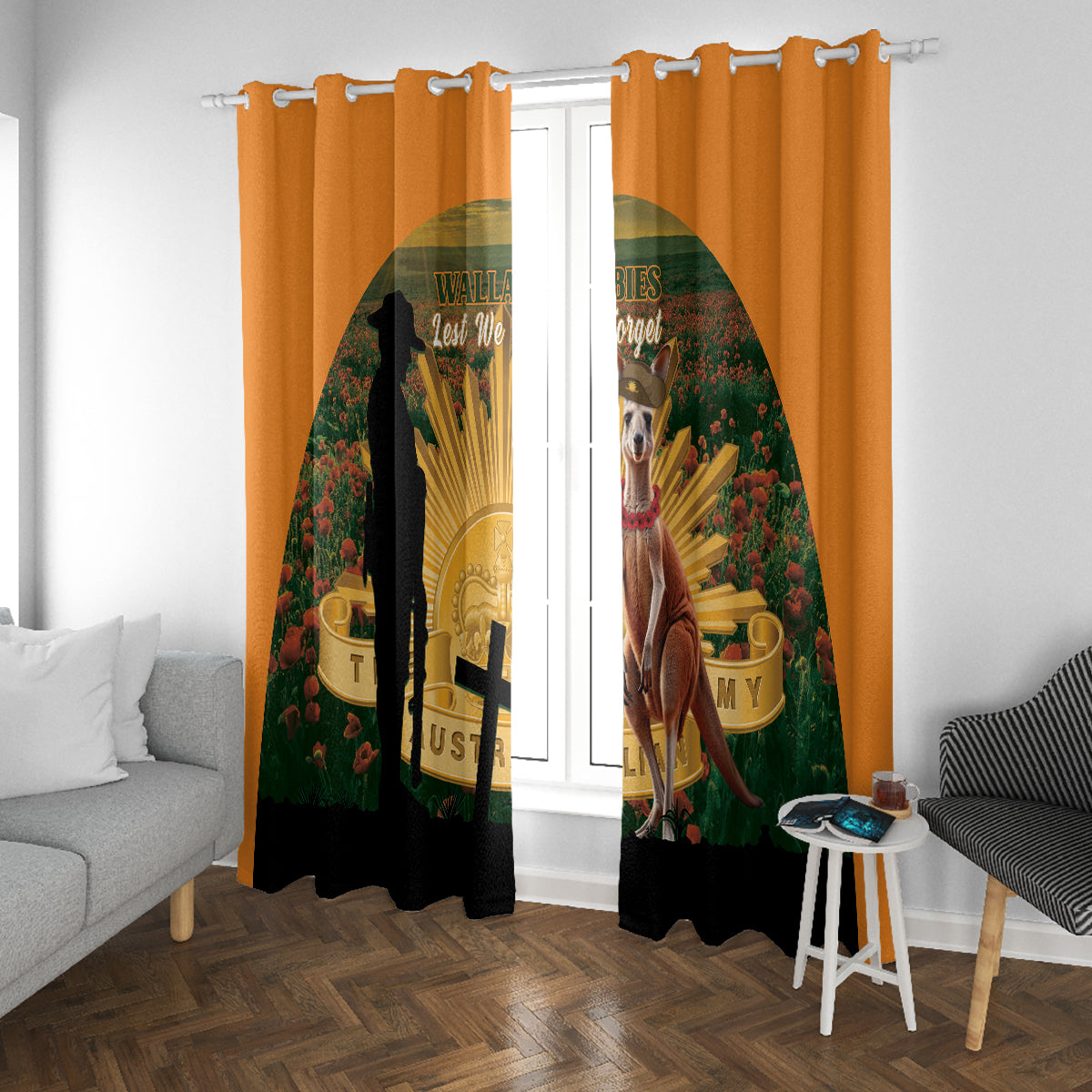 Australia Wallabies Rugby ANZAC Day Window Curtain 2024 Lest We Forget