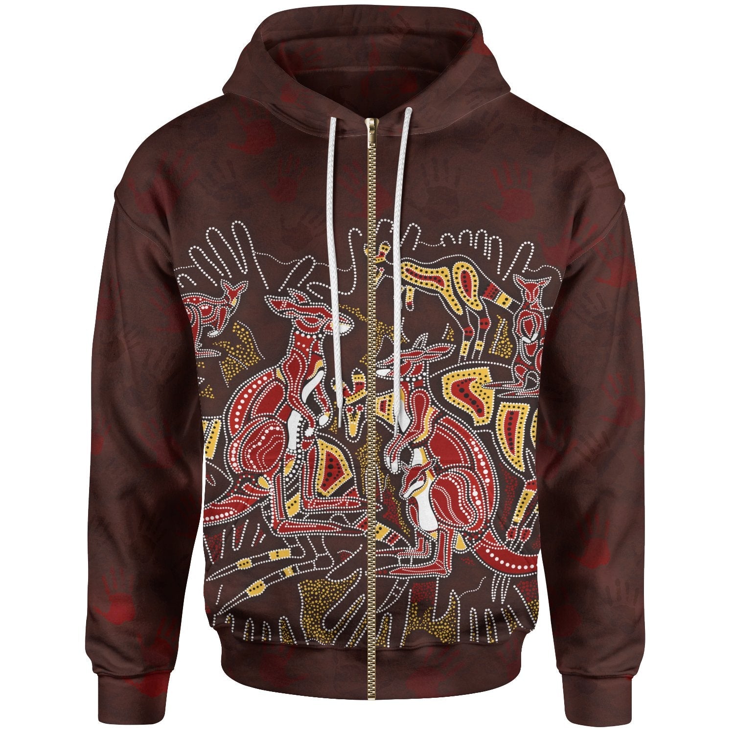 aboriginal-zip-up-hoodie-kangaroo-family-with-hand-art