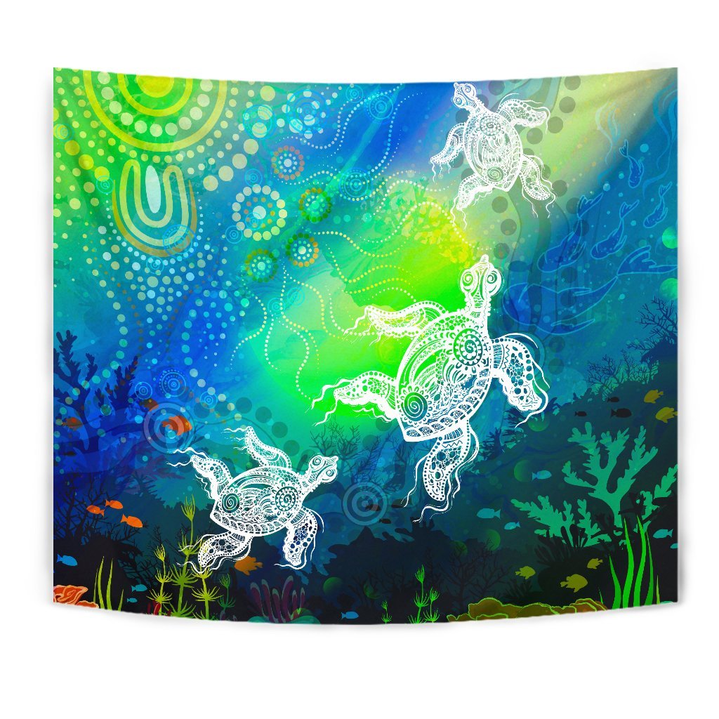 aboriginal-tapestry-indigenous-turtle-ocean-dot-painting