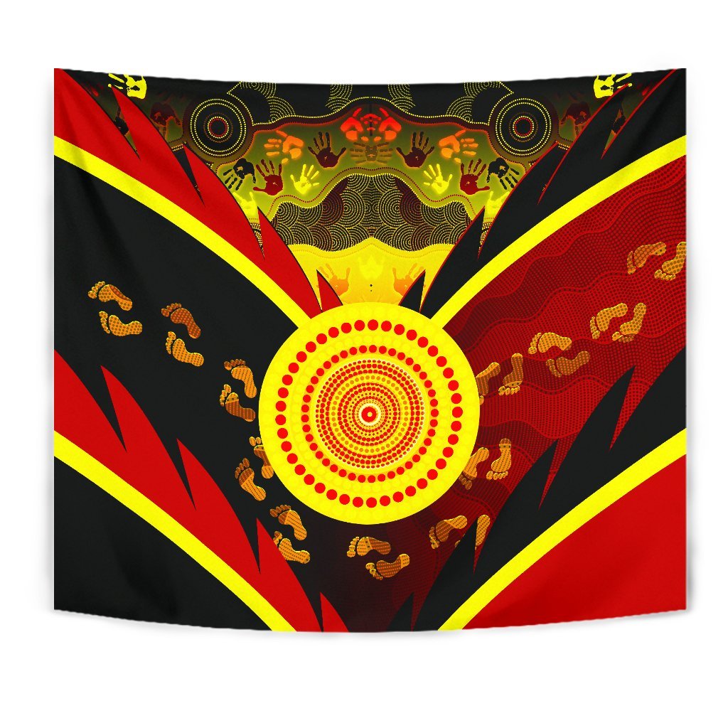 aboriginal-tapestry-indigenous-flag-with-footprint-hand-art