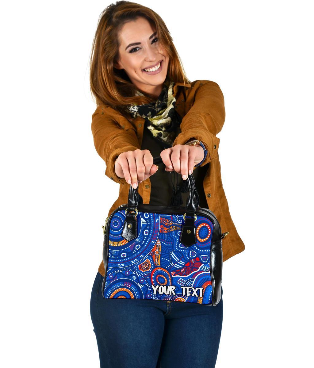 custom-text-aboriginal-shoulder-handbag-indigenous-footprint-patterns-blue-color