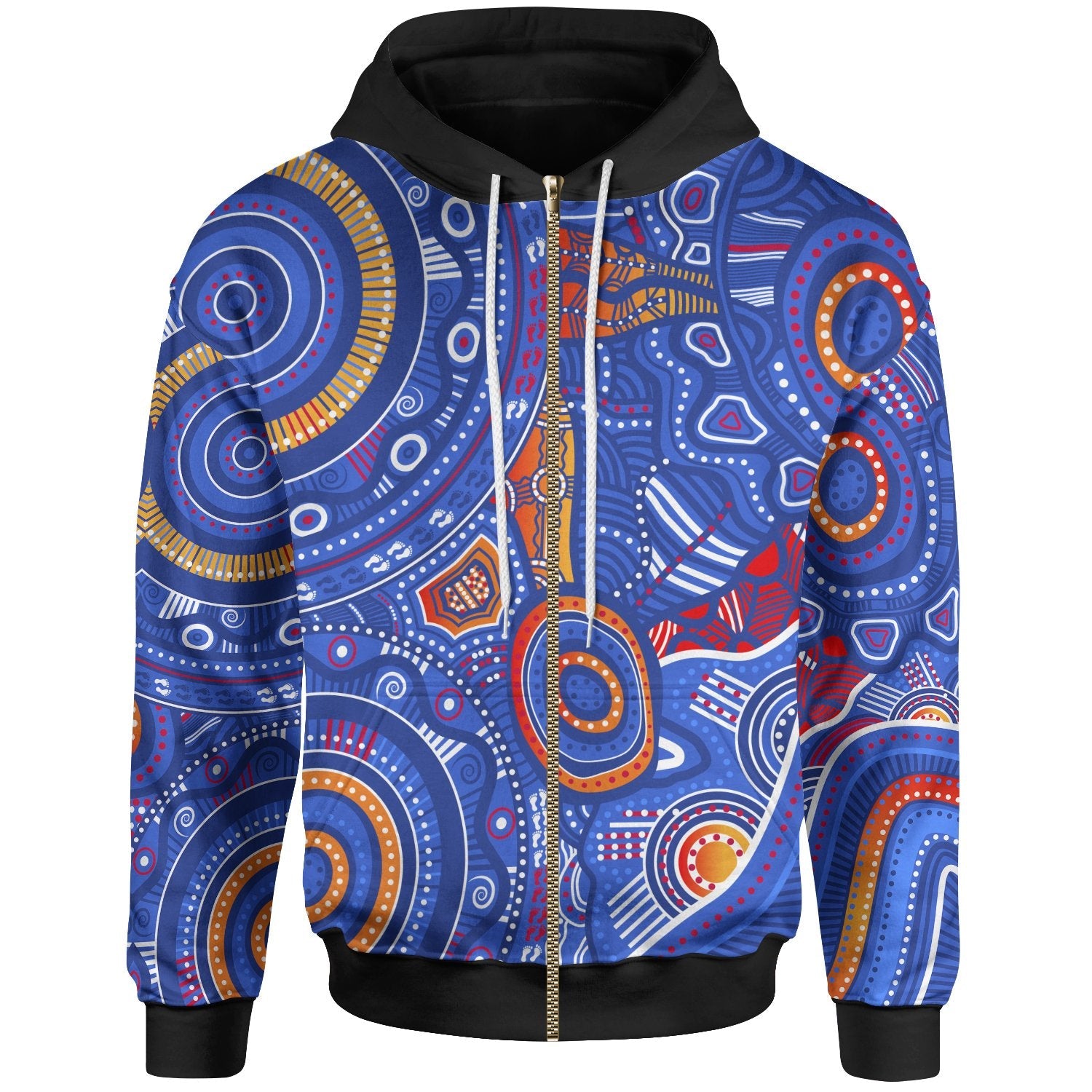 aboriginal-zip-up-hoodie-indigenous-footprint-patterns-blue-color
