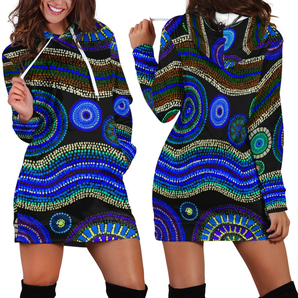 hoodie-dress-aboriginal-dot-unique-style-blue