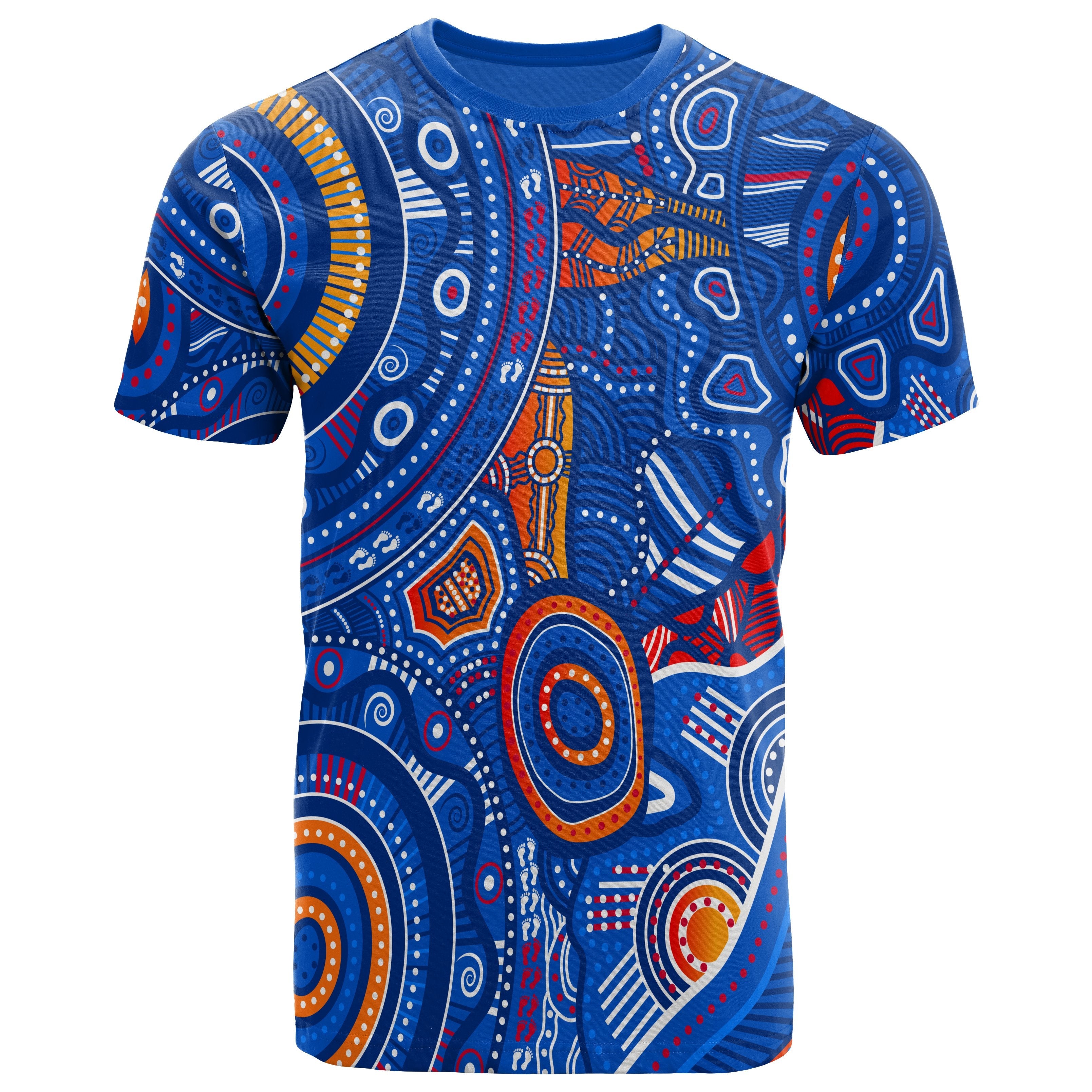 aboriginal-t-shirt-indigenous-footprint-patterns-blue-color