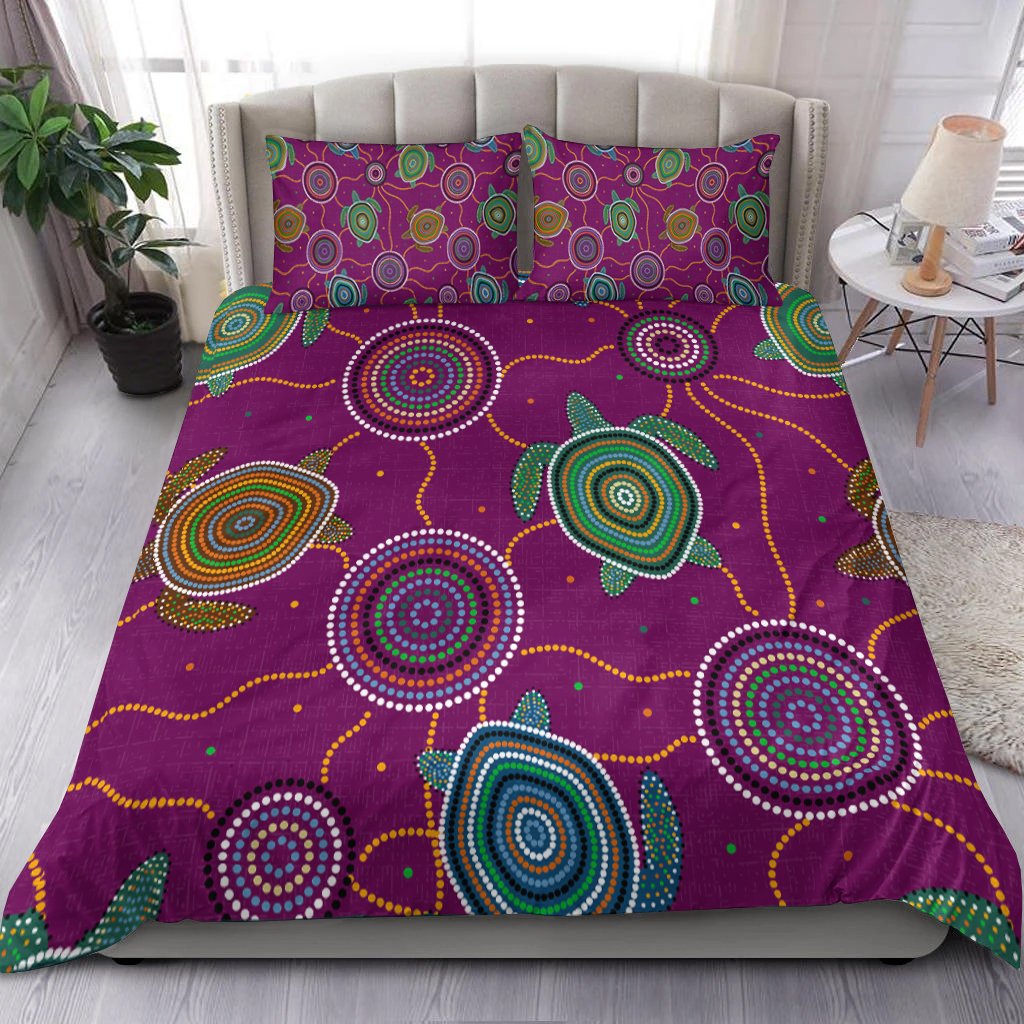 bedding-set-aboriginal-turtle-purple-australia-dot-patterns